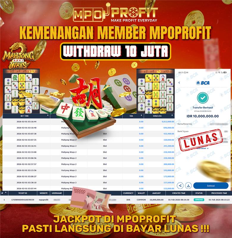 MPOPROFIT JACKPOT SLOT PGSOFT! KEMENANGAN MURNI DI (MAHJONG WAYS 2 TOTAL RP. 10.000.000,- LUNAS)